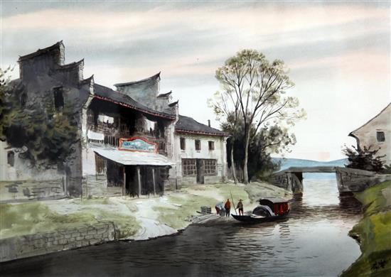 A pair of Chinese School watercolours, late 20th century, 35 x 51cm